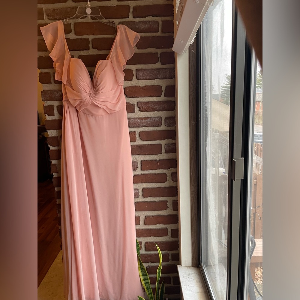 Mori Lee Off the Shoulder Boho Chic Chiffon Dress in Sorbet Blush - STYLE #21571